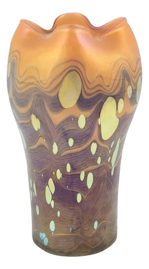 Art Nouveau Cytisus Decoration Vase in Blue, Orange, Gold & Glass from Johann Loetz Witwe, 1890s
