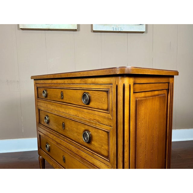 Brown Antique French Commode Chest of Drawers Louis XVI Walnut Brass C1940 For Sale - Image 8 of 18