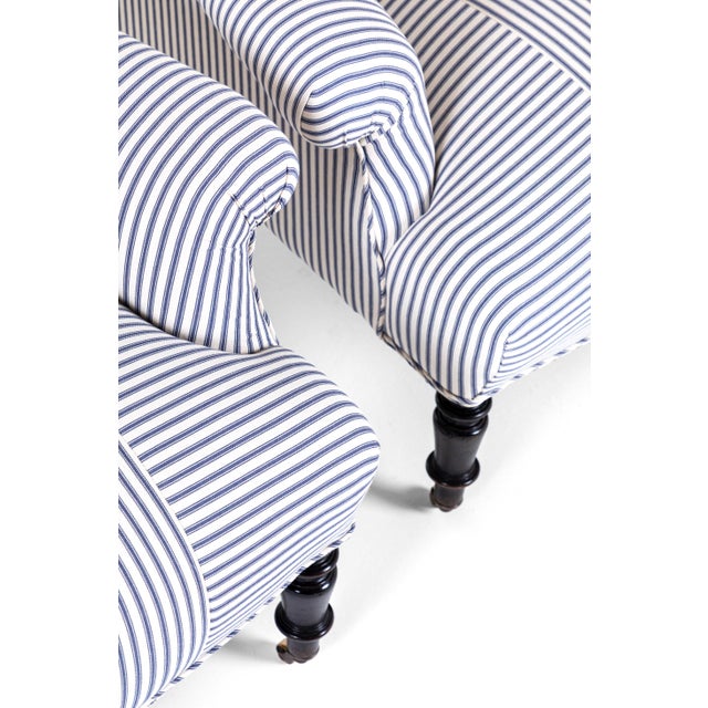 Blue French Chairs in Princeton Ticking, Set of 2 For Sale - Image 8 of 14