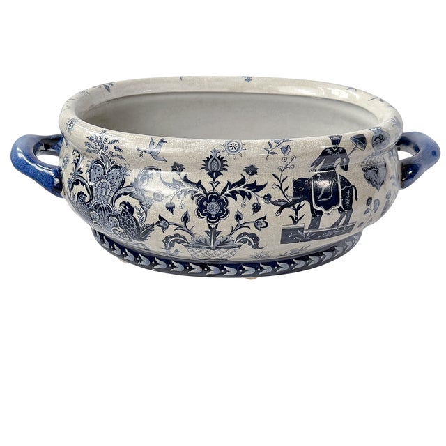 Vintage Large Indigo Blue & Ivory Chinoiserie Elephant Footbath Planter For Sale In Houston - Image 6 of 8