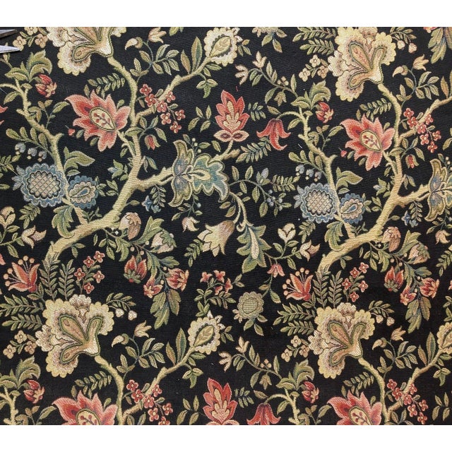 A striking vintage Jacobean tapestry fabric from Old World Weavers featuring an intricate, trailing botanical design....