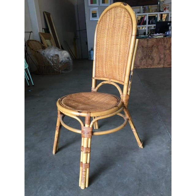 Restored Vintage Rattan Side Chair W/ Large Wicker Fan Back and Seat For Sale - Image 4 of 12