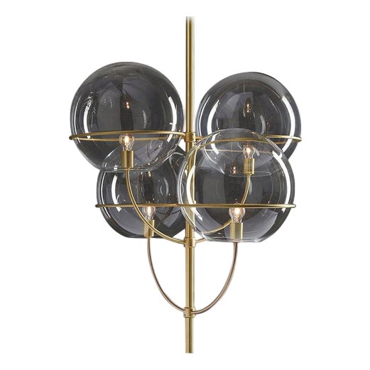 Satin Gold Lyndon Suspension Lamp with Glass by Vico Magistretti for Oluce For Sale