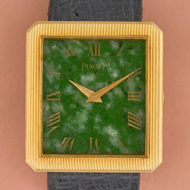 1970s 1970s Piaget Protocole Jade Dial 18k Gold 25mm Vintage Watch For Sale - Image 5 of 9