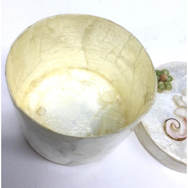 1980s Vintage Capiz Shell Covered Round Trinket Box For Sale - Image 5 of 10