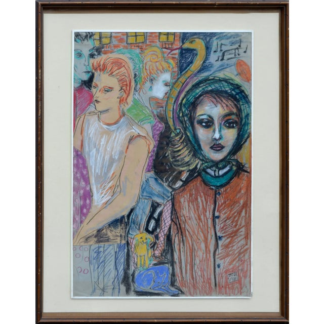 Tan 1980's Figurative -- David Bowie, Iman and Friends by Zoa Ace For Sale - Image 8 of 8
