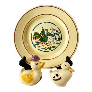 Vintage European Duck Collection, German Schramberg Plate & English Shakers For Sale