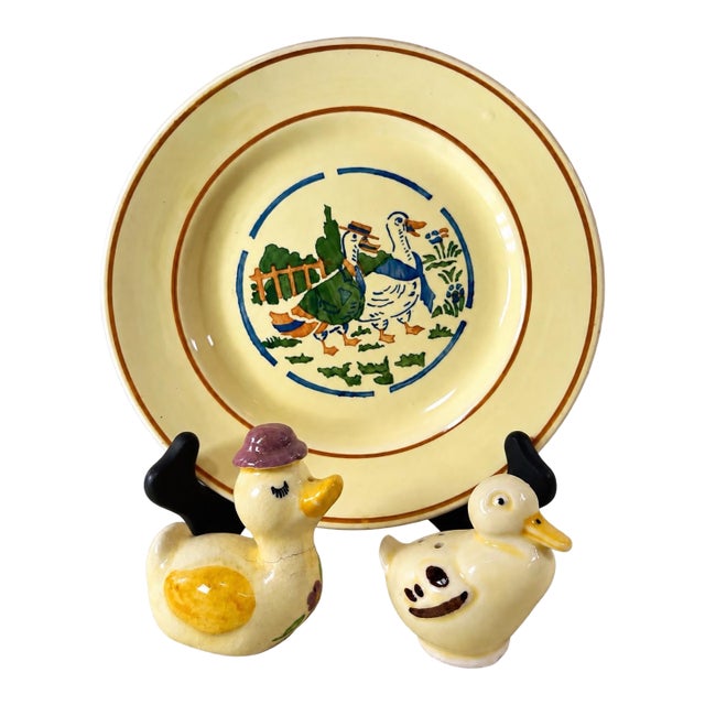 Vintage European Duck Collection, German Schramberg Plate & English Shakers For Sale