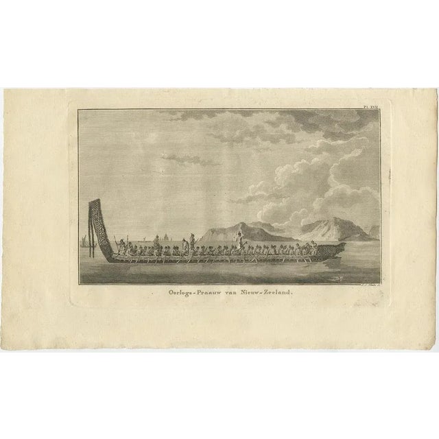 Antique print from New Zealand titled 'War Canoe of New Zealand'. View of a Maori war canoe, New Zealand. Originates from...