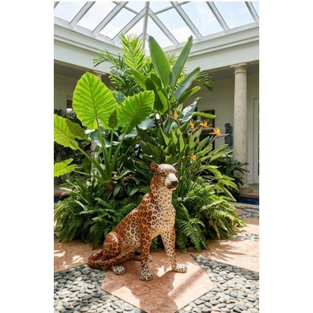 Vintage Italian-Style Glazed Ceramic Leopard Floor Sculpture For Sale - Image 11 of 12