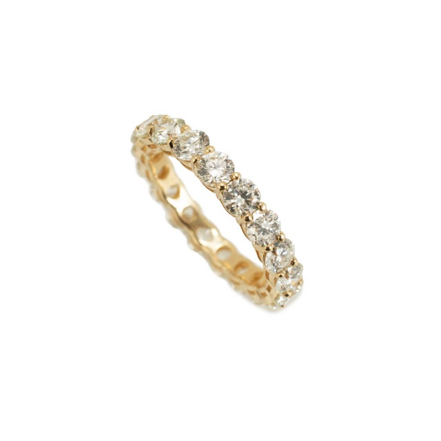 Modern Ladies 14k Yellow Gold 2.32ct Round Diamond Full Eternity Wedding Band Ring, Size 4.25 For Sale - Image 3 of 7