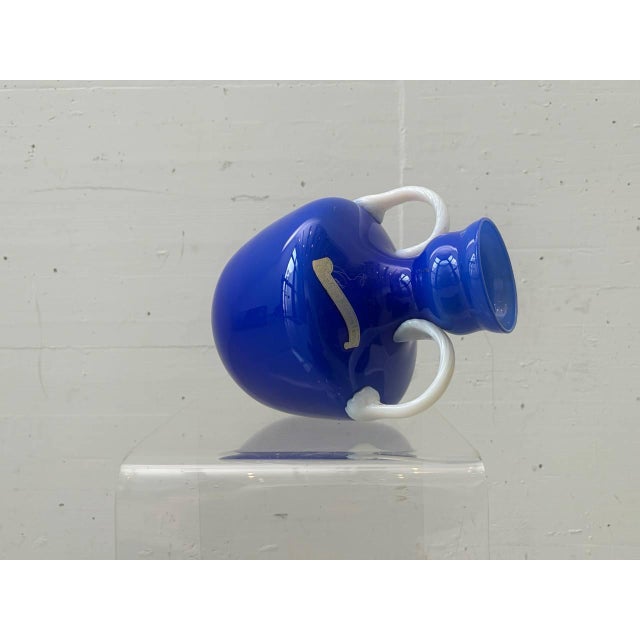 Blue Opal Glass Handle Vase from Opalina Fiorentina, Italy, 1960s For Sale - Image 3 of 14