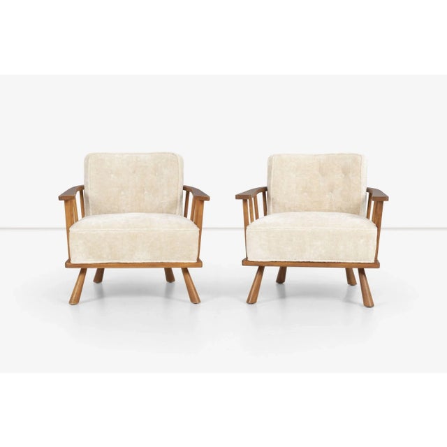 Pair of Robsjohn-Gibbings, for Widdicomb Lounge Chairs, Model 1651. Frame made of solid maple spindles which secure tub,...