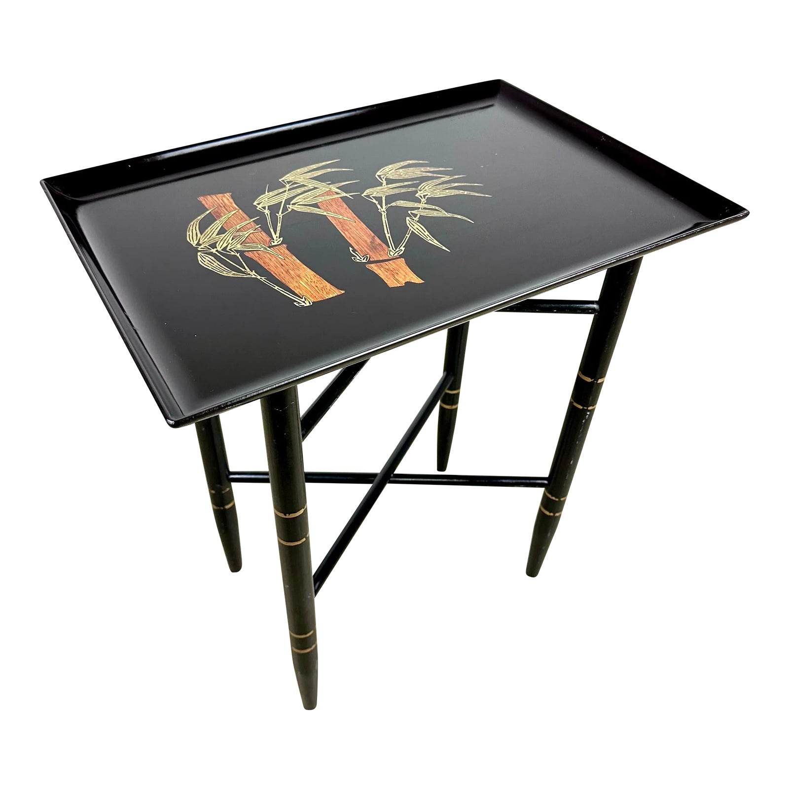 Asian Style Bamboo Themed Couroc Tray With Tray Table Base Chairish