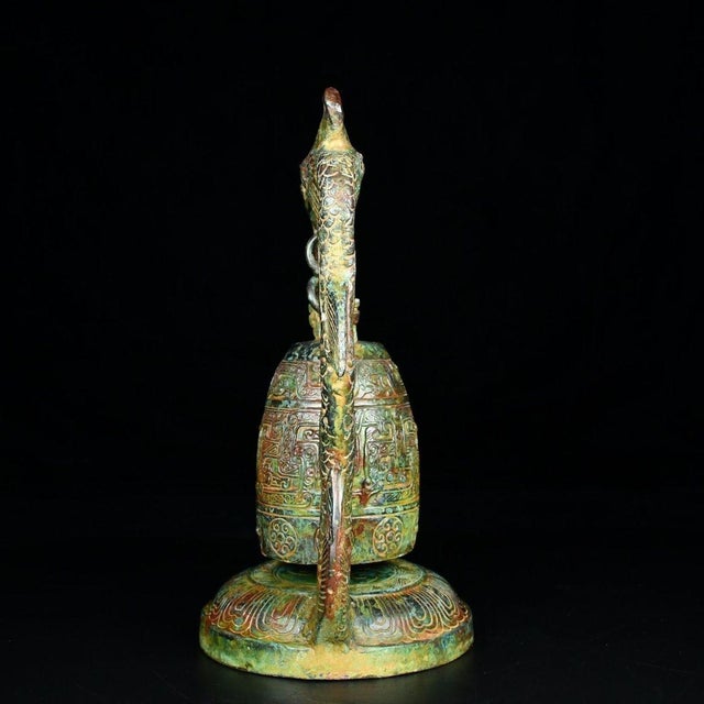 Chinese Chinese Archaistic Bronze Bell With Dragon Frame & Patina For Sale - Image 3 of 9