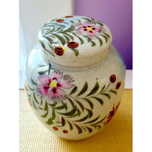 Mid Century Hand Painted Floral Lidded Jar For Sale - Image 12 of 14