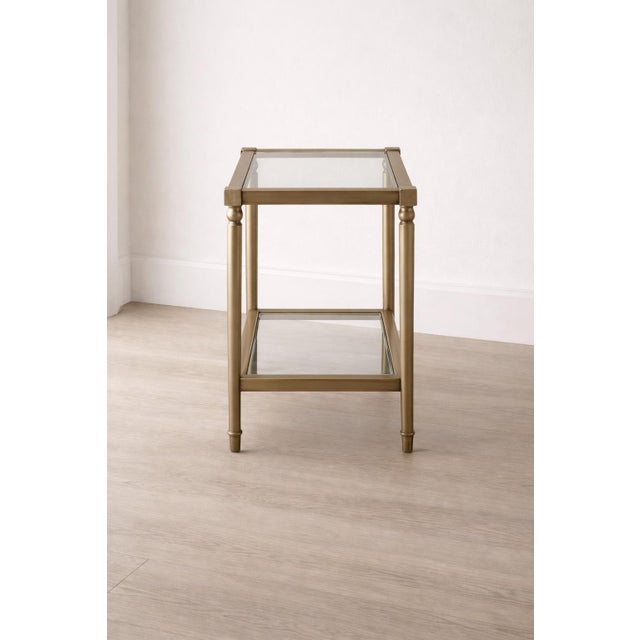 Hollywood Regency Vintage Brass & Glass Two-Tier Side Table With Turned Legs, Hollywood Regency Style For Sale - Image 3 of 6