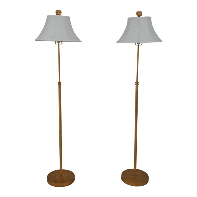 Pair Modern Design Gold Finish Floor Lamps For Sale