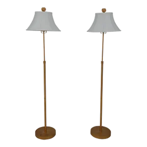 Pair Modern Design Gold Finish Floor Lamps