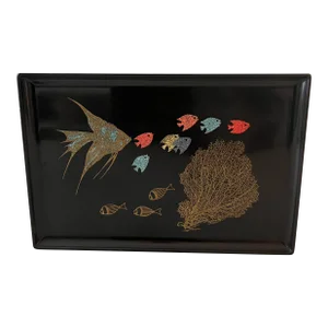 Mid Century Couroc Serving Tray With Fish/Sea Design