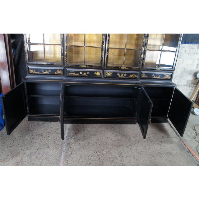 Mid 20th Century Union National Lacquered Chinoiserie Breakfront China Display Curio Cabinet 90", Attributed For Sale - Image 9 of 18