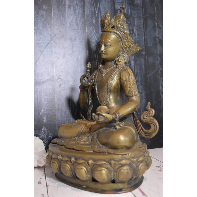 Asian 16.75" Tibetan Vajrasattva Bronze Buddha Statuary For Sale - Image 3 of 18