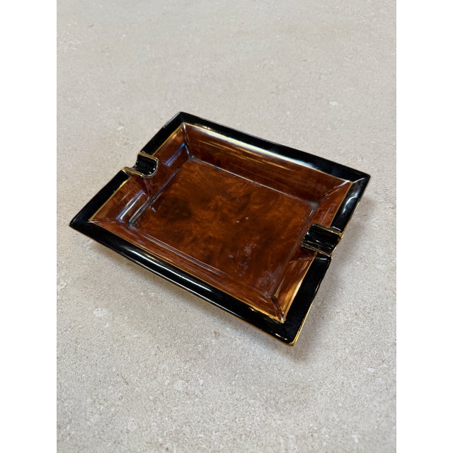 Vintage Italian Ceramic Ashtray With Brown Glaze and Black Border, 1970s For Sale - Image 4 of 7