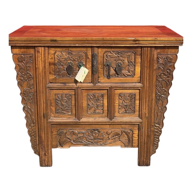Antique Chinese Carved Altar Coffer Cabinet For Sale