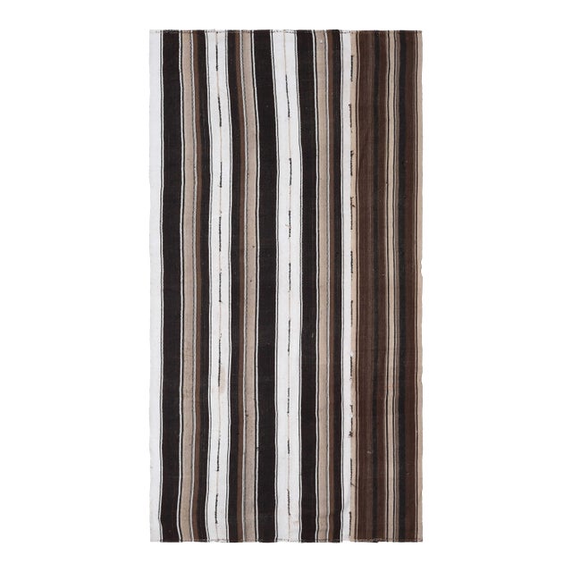 1970s Vintage Handmade Wool Cotton Brown Runner Rug For Sale