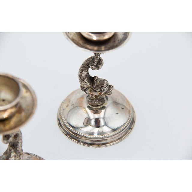 Low Silver Fish-Shaped Candlesticks, Set of 2, in Good conditions. Designed 1920 to 1949