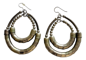 Vintage Boho Chic Mixed Metal Double Hoop Statement Earrings