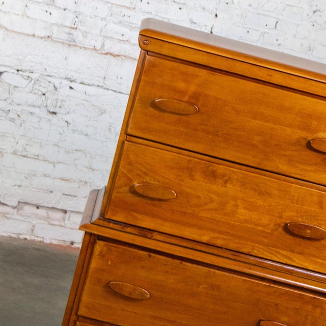 1930s to 1950s Transitional Solid Maple Tall Chest of Drawers With Hand Carved Pulls For Sale - Image 11 of 18