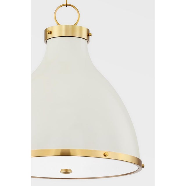Transitional Hudson Valley Lighting Mark D. Sikes Painted No. 3 2-Light Small Pendant, Aged Brass/Off White For Sale - Image 3 of 5