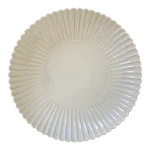 Chinese Asian White Ceramic Platter Bowl Scalloped Huge Heavy 17 In. D.