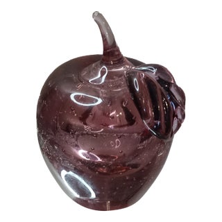 1980s Signed Maxwell Crystal Tiffin Amethyst Sommerso Apple Paperweight For Sale