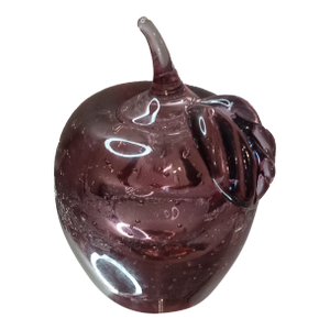 1980s Signed Maxwell Crystal Tiffin Amethyst Sommerso Apple Paperweight