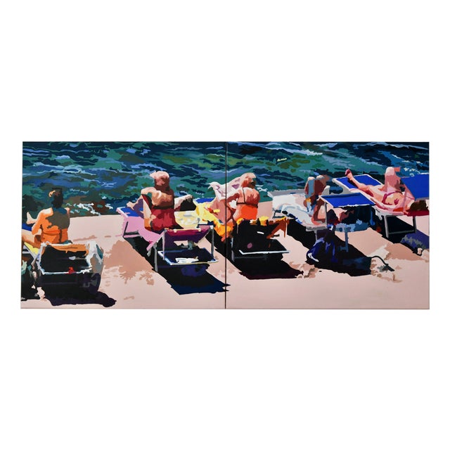 Carole Grandgirard, Diptych of Sunbathers, Le Bain de Septembre, 2024, Oil on Canvas For Sale