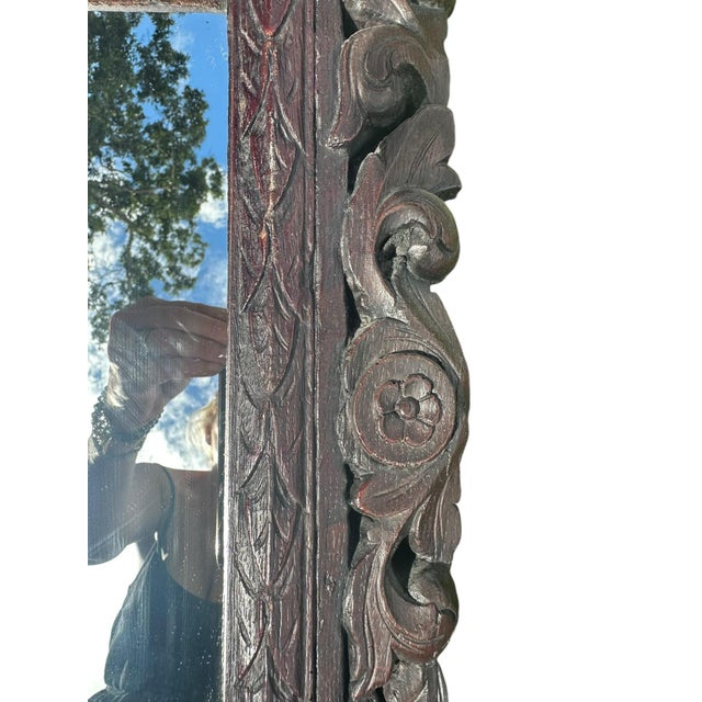 1930s Solid Wood Hand Carved Mirror European Mirror Art Nouveau For Sale In Miami - Image 6 of 9