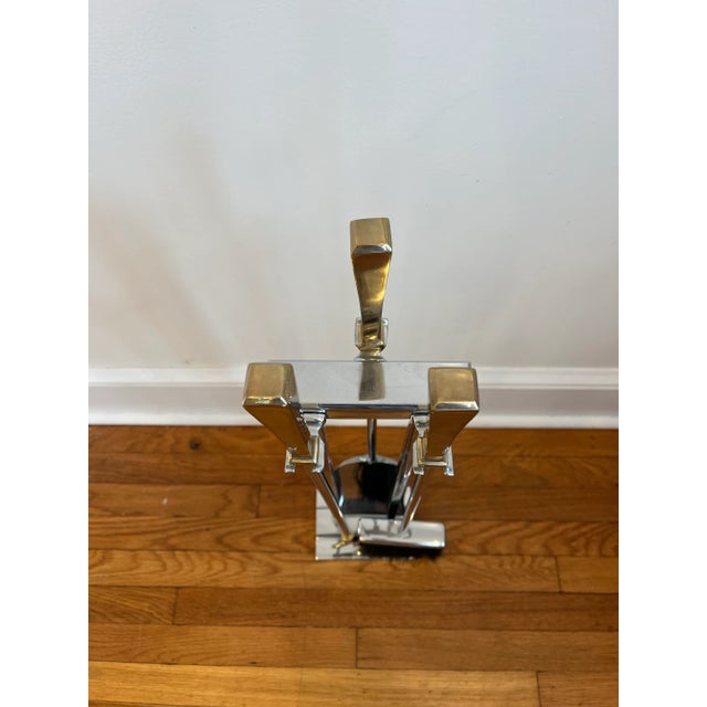 Danny Alessandro Mid Century Modernist Fireplace Tools Chrome and Brass For Sale - Image 4 of 9