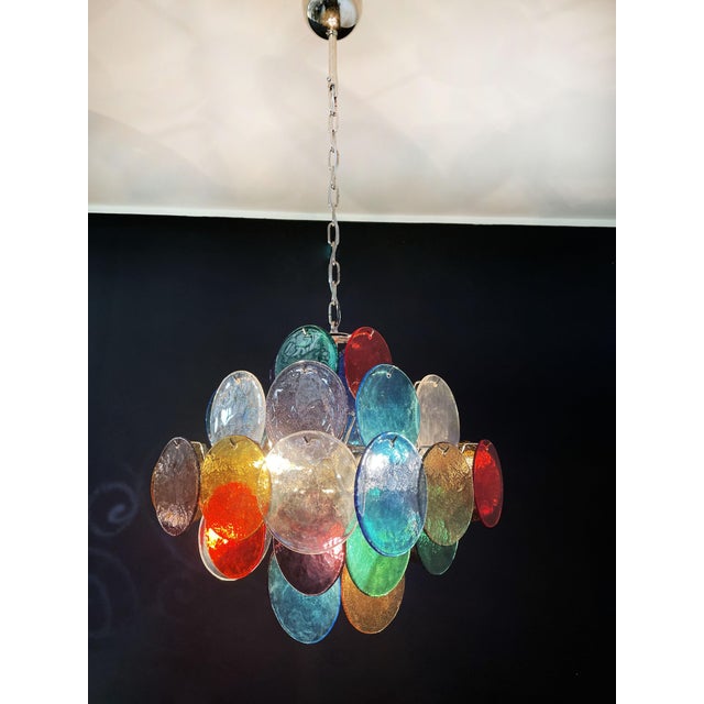 Vintage Italian Murano Chandelier with 36 Multicolored Disks, 1990 For Sale - Image 11 of 18
