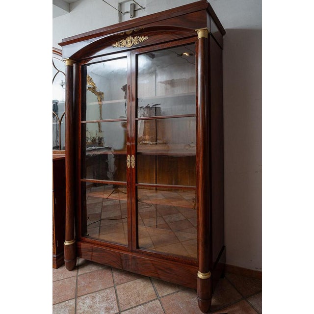 Antique Empire Glass & Mahogany Bookcase with Gilt Bronze Applications. France For Sale - Image 5 of 7
