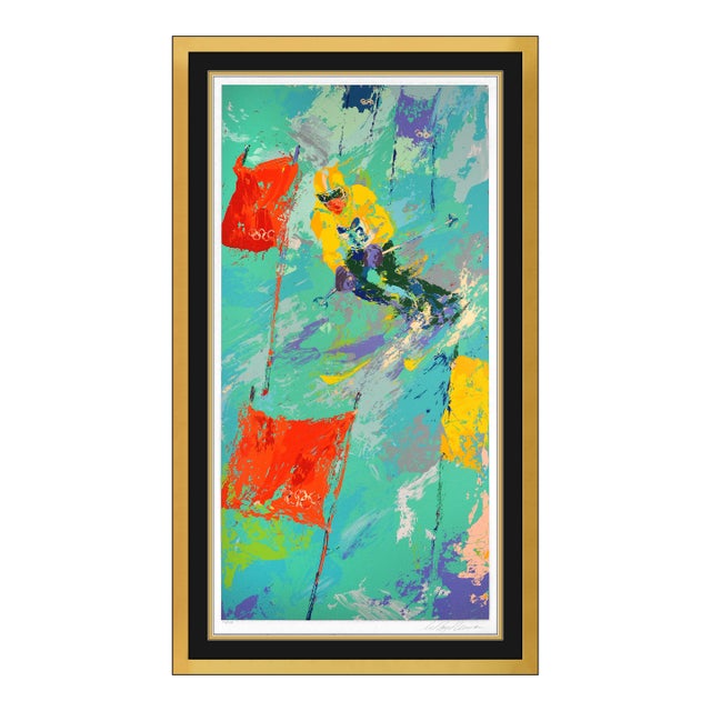 Mid 20th Century Winter Olympic Skiing Modern Yellow Serigraph LeRoy Neiman For Sale