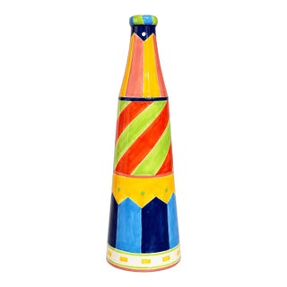 Vintage Bella Casa by Ganz Colorful Hand-Painted Ceramic Bottle Vase For Sale