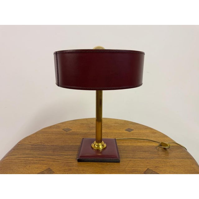 Red Leather Table Lamp in the style of Jacques Adnet, France, 1980s For Sale - Image 4 of 12