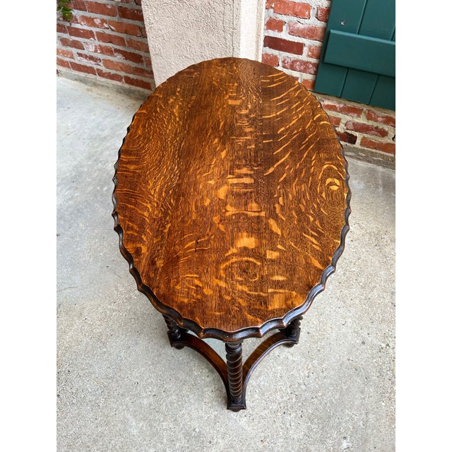 Wood Antique English Oval Side Center Table Barley Twist Tiger Oak Jacobean C1920 For Sale - Image 7 of 12