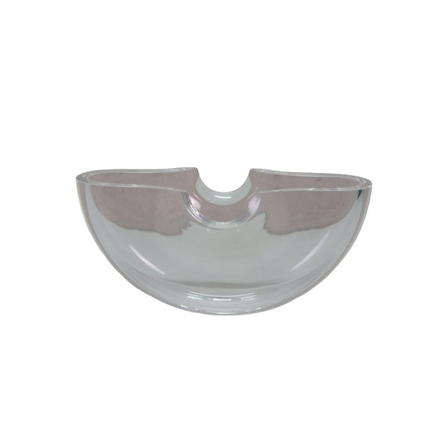 Vintage Steuben Equinox crystal art glass bowl designed by Neil Cohen, featuring a clear half-moon silhouette with a...