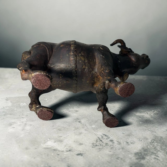 Antique Asian Cast Metal Water Buffalo Ox Sculpture Engraved Figurine 8.5" For Sale - Image 10 of 18