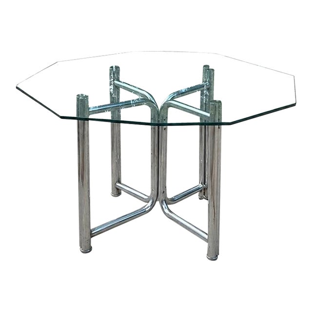 Vintage Chrome Dining Table With Geometric Glass Top For Sale