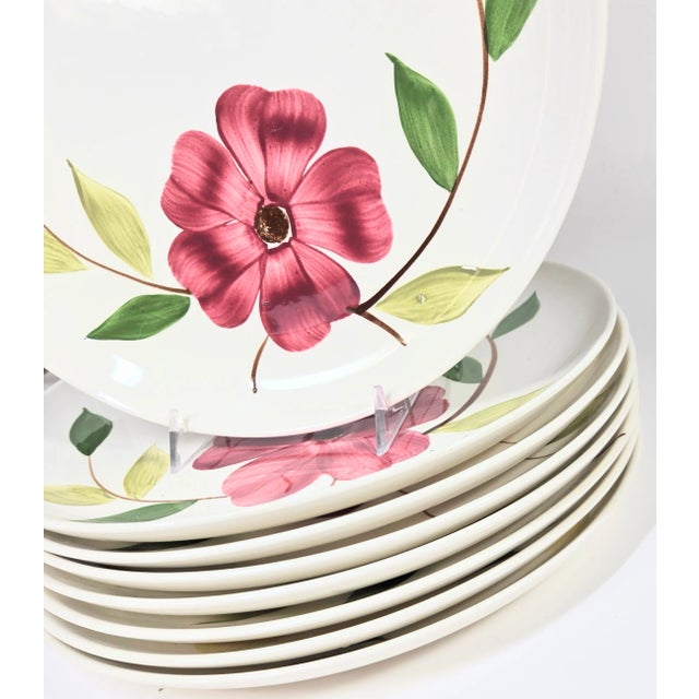 Mid-Century Pink and Yellow Dogwood Plates- Set of Eight For Sale - Image 9 of 15