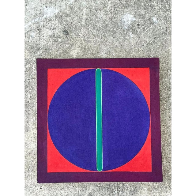Vintage Geometric Abstract Painting on Canvas For Sale - Image 10 of 12